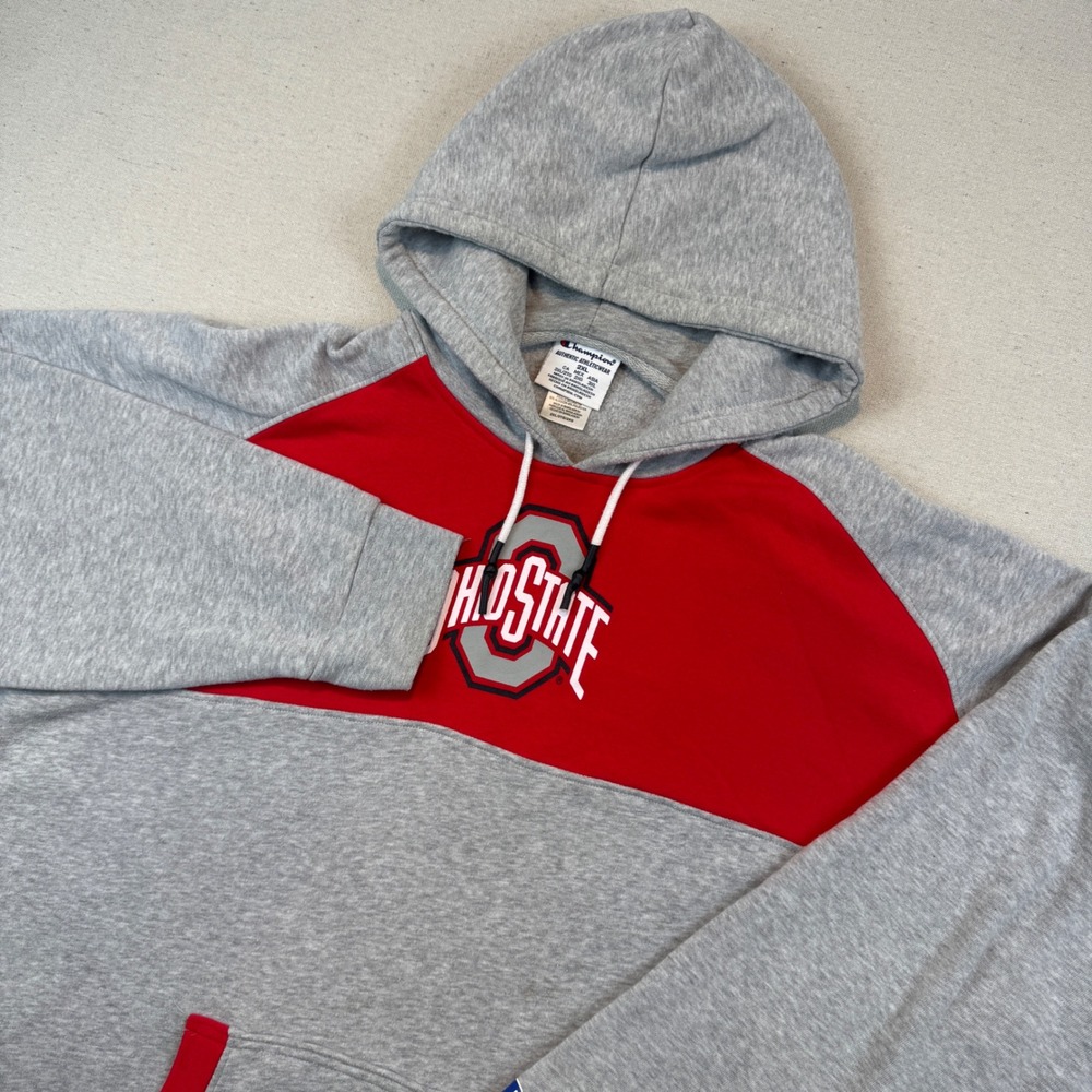 Champion 2XL Ohio State Hoodie Men Gray Red Colorblock Raglan Pullover